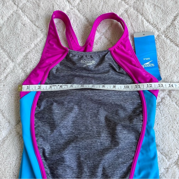 Speedo | "Heather Gray" Mesh Splice Thick Strap 1 Piece Swimsuit | Size 14 Girls - Picture 10 of 10